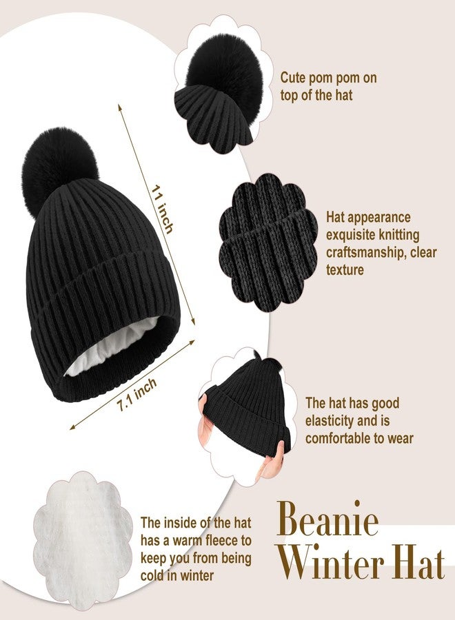 ShinyMatch 12 Pcs Winter Hat Gloves Scarf Earmuff Set Beanie Pompom Fleece Lining Hat Touch Screen Gloves Knitted Scarf(Black, White, Pink,Classic Style) - Image 3