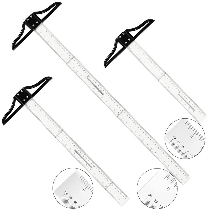 LEIFIDE 3 Pcs Acrylic T Square Ruler Multi Sized T Square Traditional Acrylic Graduated in Inch and Metric Detachable Ruler Measuring Scale for Art Framing and Drafting - Image 1