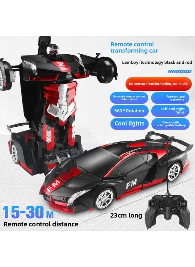 2.4g Remote Control Transformable Car Dinosaur Racing Car Rechargeable Electric Toy High-speed Drift For Kids-Color:23cm Matte Red (no Music + No Gesture Induction)-Proportion:40MHz Remote Control (no Power Package)  - Image 1