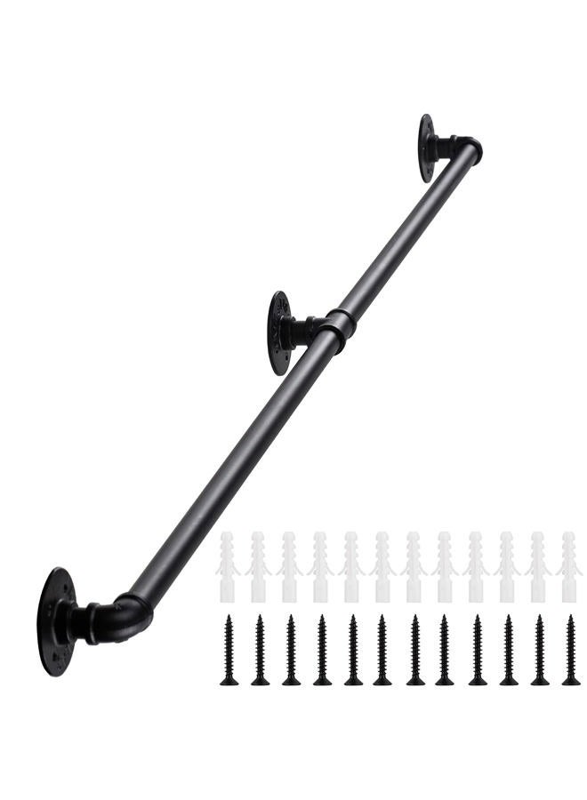 Senmit Handrail for Indoor Stairs - 5 Feet Wall Mount Industrial Iron Pipe - Metal Railing Non-Slip Grab Bar - Stairs Porch Deck Hand Rail Matte Black - Image 1