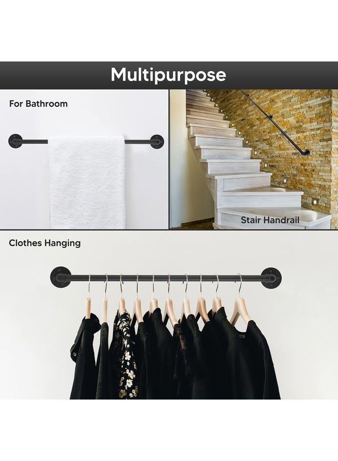 Senmit Handrail for Indoor Stairs - 5 Feet Wall Mount Industrial Iron Pipe - Metal Railing Non-Slip Grab Bar - Stairs Porch Deck Hand Rail Matte Black - Image 4