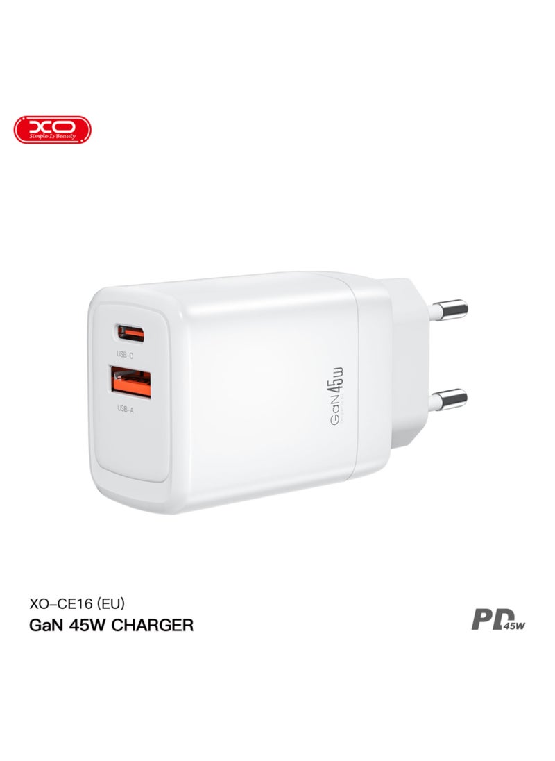 XO CE16 45W gallium nitride fast charging charger (1USB-C 45W/1USB-A 22.5W)  - Image 2