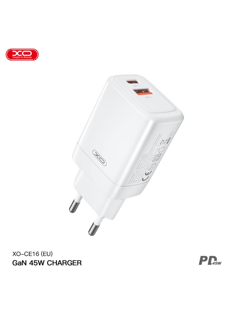 XO CE16 45W gallium nitride fast charging charger (1USB-C 45W/1USB-A 22.5W)  - Image 1