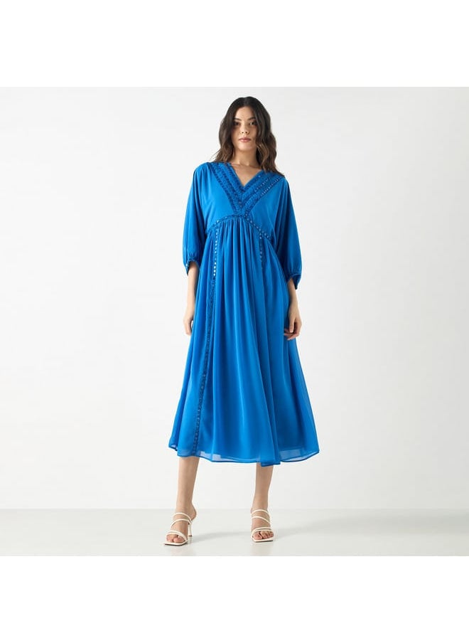 Iconic - Iconic Embellished V-neck Dress with Volume Sleeves - Image 1
