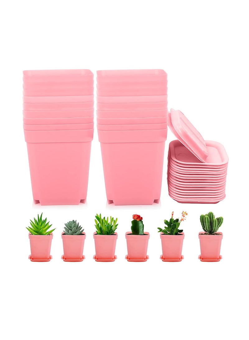 SYOSI Plastic Nursery Seedling Pots, 36Pcs Plant Pots, Plastic Square Nursery Pots, Flower Pots, 2.75 in × 3.14 in, with Drainage Holes and Saucers, for Indoor Plants, Flowers, Garden, Outdoor (Pink) - Image 1