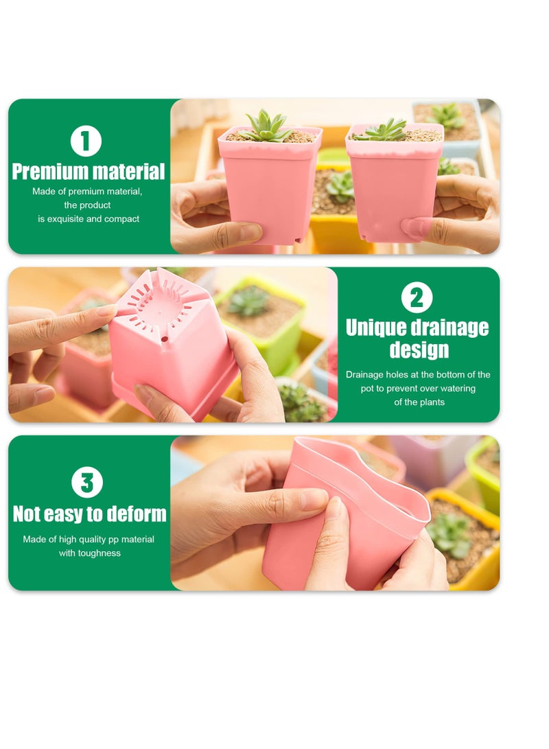 SYOSI Plastic Nursery Seedling Pots, 36Pcs Plant Pots, Plastic Square Nursery Pots, Flower Pots, 2.75 in × 3.14 in, with Drainage Holes and Saucers, for Indoor Plants, Flowers, Garden, Outdoor (Pink) - Image 2