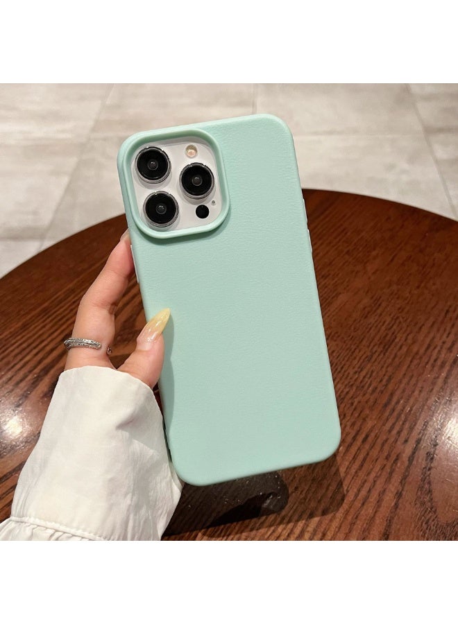 NIBEMINENT Solid Color Leather Pattern Protective TPU Case Cover For iPhone 14, Light Green - Image 1