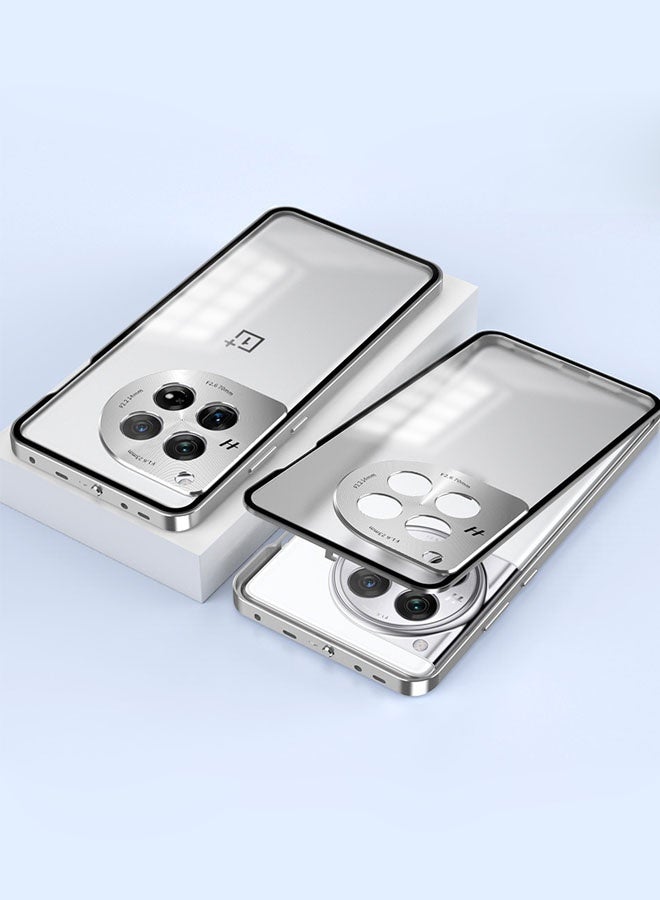 عام غطاء متوافق مع ون بلس إيس5/5برو 5G - إطار معدني مغناطيسي + ظهر زجاج مقوى شبه شفاف مطفأ، غطاء غير قابل للانزلاق مقاوم للصدمات مع حامي الكاميرا