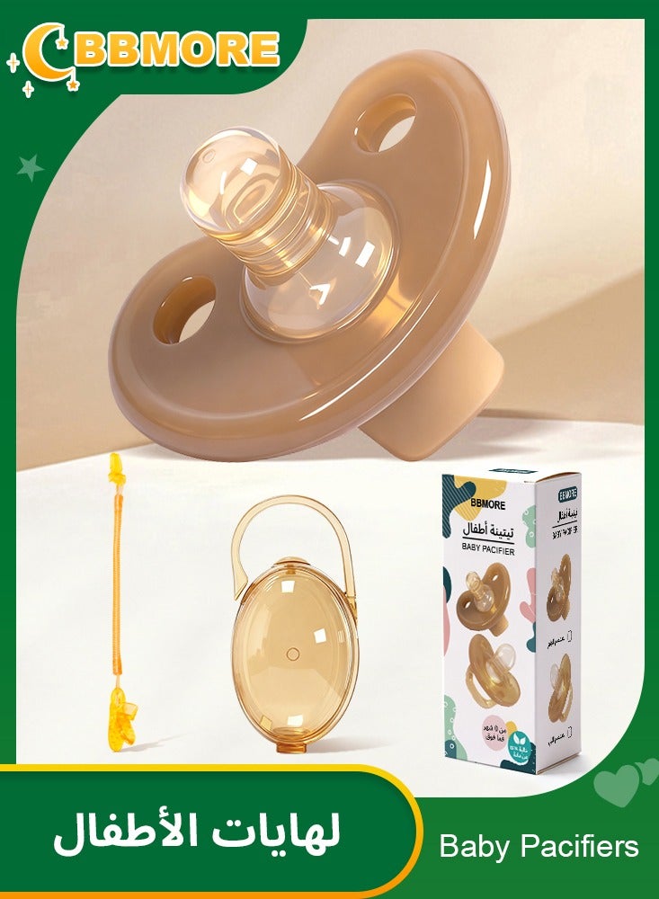 بي بي مور لهاية سيليكون للأطفال مع علبة تخزين ومشبك مانع للسقوط – طرف مستدير للاستخدام النهاري، سيليكون سائل بدرجة غذائية خالٍ من BPA، ناعم مع فتحات تهوية، تصميم من قطعة واحدة، مناسب لعمر 0–24 شهرًا - Image 1