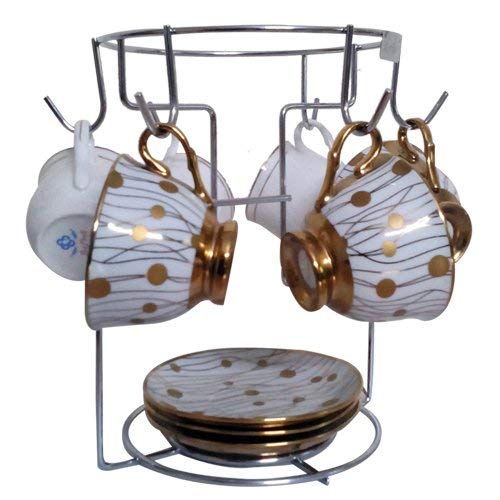 STORIA Sterling Stainless Steel Large Chrome 6 Cup Rack Coffee Mug Cup Tree Stand Steel