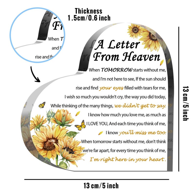 QUPT Sympathy Gifts - A Letter from Heaven- Memorial Gift for Loss of Mother Father Husband Son, Acrylic Heart Keepsake,Remembrance Sympathy Gifts ï¼ˆSunflowerï¼‰ - Image 2