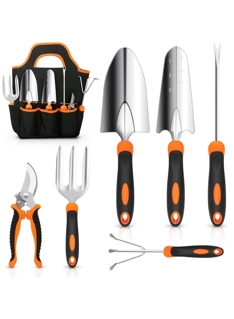 Arabest 7 PCs Gardening Tool Set, Stainless Steel Heavy Duty Gardening Tools with Non-Slip Rubber Handle and Storage Tote Bag - Image 1