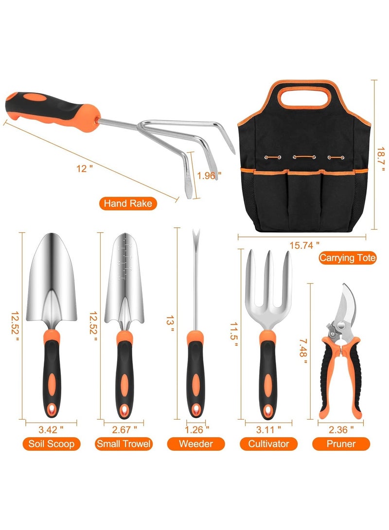Arabest 7 PCs Gardening Tool Set, Stainless Steel Heavy Duty Gardening Tools with Non-Slip Rubber Handle and Storage Tote Bag - Image 3