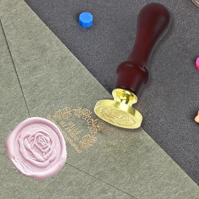 URBAN BOX Wax Seal Stamp Kit Gift Box Set Wax Seal Kit 4Pcs Sealing Wax Stamp Copper Seals 1 Wooden Wax Seal Stamp Handle 2 Color Sealing Wax Bar Wax Stamp Kit for Cards Envelopes - Image 3
