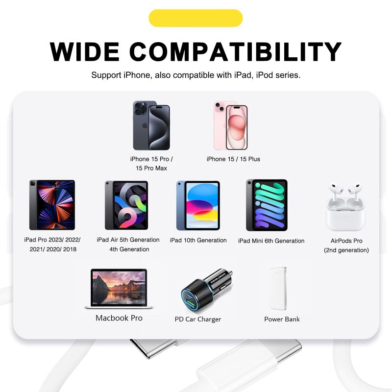 CYQAPC Car Carplay USB A to USB C Cable for iPhone 16E 17 16 iPhone 15 Pro Max 16E 15 Chargers, iPhone 15 Carplay Cable i Phone 15 Pro Plus, AirPods 4,AirPods Pro 3 2nd/3rd, iPad 13 10th Air 5 Mini 6th 3FT - Image 2
