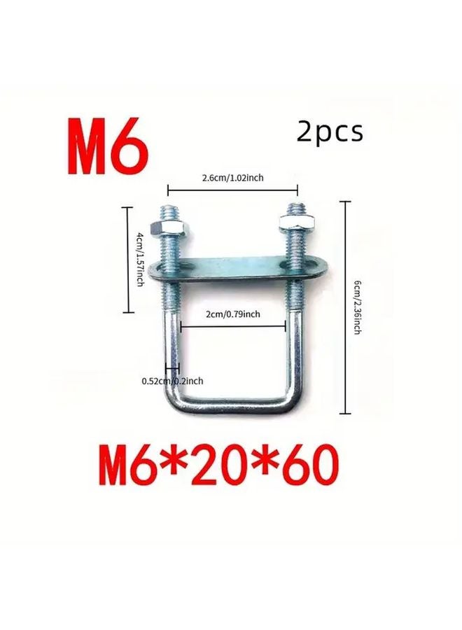 M6 Galvanized U Bolt Fixing Buckle 2pcs 20x60mm Right Angle Metal Fastener - Image 1