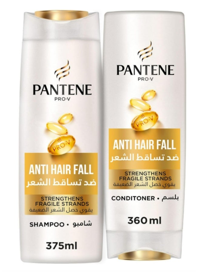 Pantene ProV AntiHair Fall Shampoo and Conditioner Bundle Strengthens Fragile Strands from Styling Damage Nourishes for Thicker Stronger Hair in 14 Days 375ml 360ml Pack of 2
