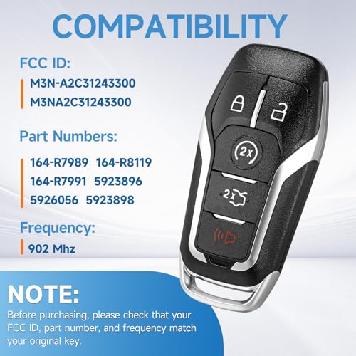 LYFUCESS Key Fob Replacement Fit for Ford Edge Mustang 2015-2017,Explorer 2016-2017,Fusion 2013-2016,Lincoln MKZ 2013-2016,MKC 2014-2016,MKX-2016-2019,Smart Car Keyless Entry Remote Frequency:902Mhz 164-R7989 - Image 3