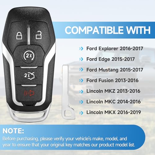 LYFUCESS Key Fob Replacement Fit for Ford Edge Mustang 2015-2017,Explorer 2016-2017,Fusion 2013-2016,Lincoln MKZ 2013-2016,MKC 2014-2016,MKX-2016-2019,Smart Car Keyless Entry Remote Frequency:902Mhz 164-R7989 - Image 2