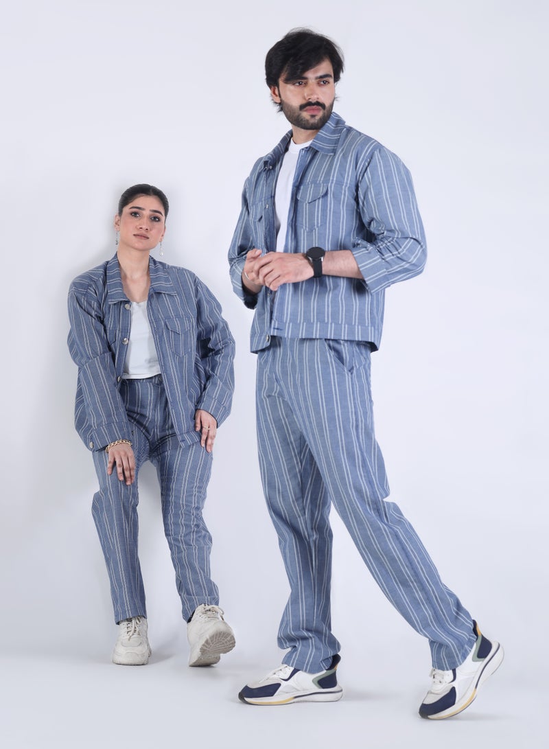 Ambittrends Unisex Blue Striped Co-Ord Set – Shirt & Pants - Image 2