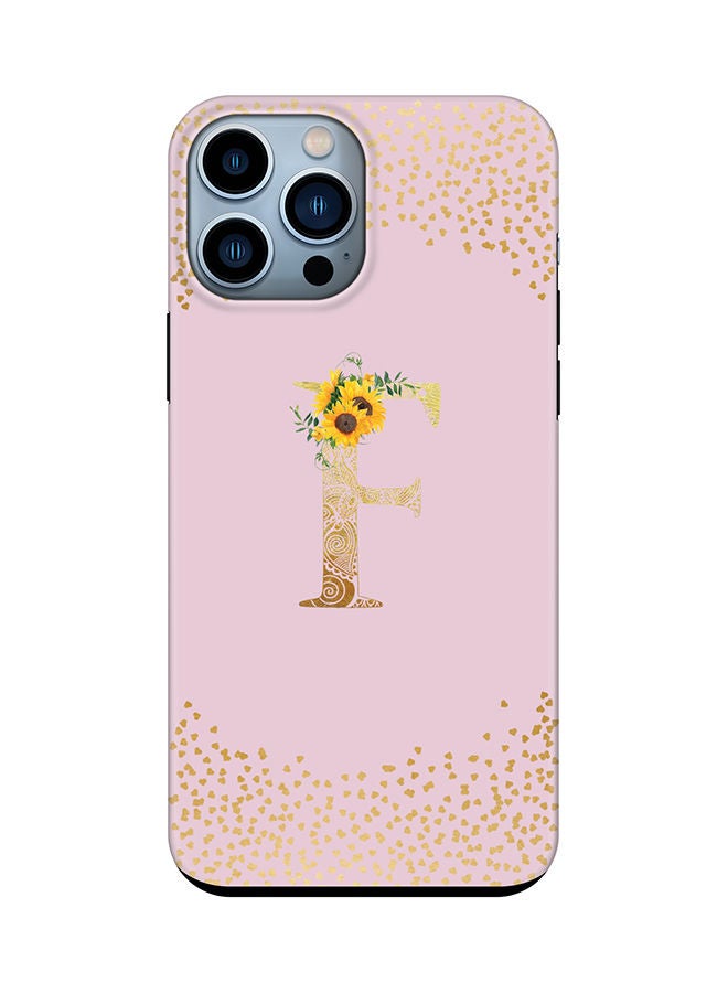 Stylizedd Monogram Tough Cover for Apple iPhone 13 Pro Max Case Custom Initials Letter Floral Mandala Pattern Tough Pro Dual Layer hybrid PC inner TPU protection Alphabet- F (Pink) - Image 1