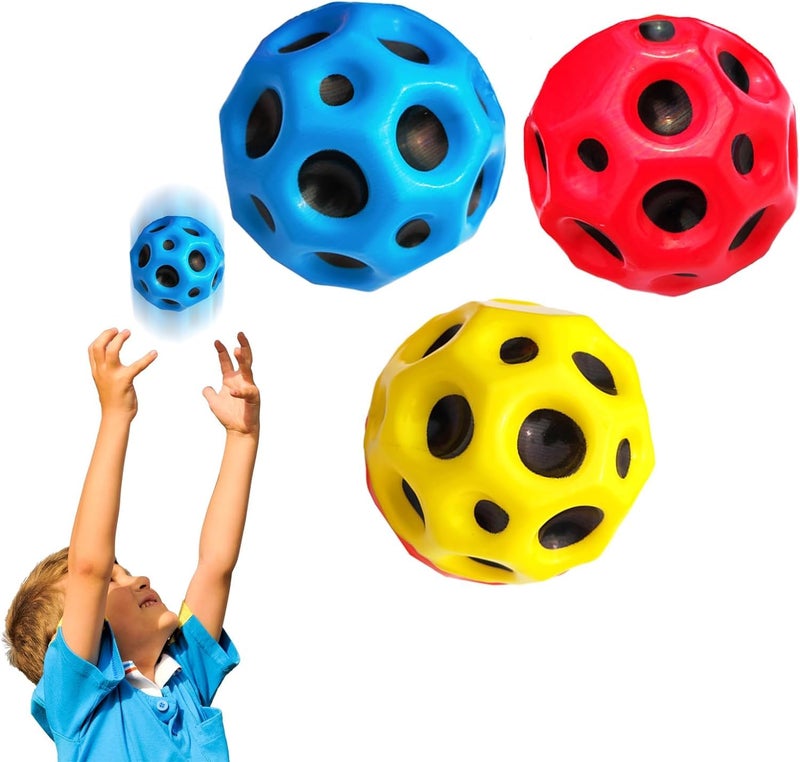 PLUSPOINT Bouncing Ball Space Theme Extreme High Meteor Space Shape, Rubber Bounce Sensory,Cool Pop Bouncing Training Ball for Indoor Outdoor Play,Easy to Grip & Catch (Pack of 3) - Image 3