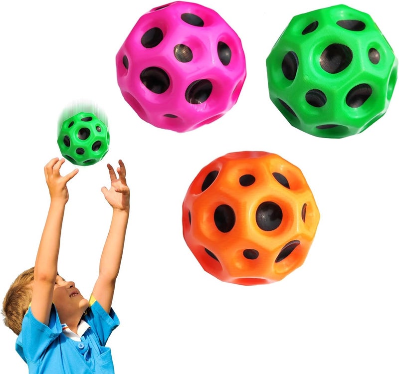 PLUSPOINT Bouncing Ball Space Theme Extreme High Meteor Space Shape, Rubber Bounce Sensory,Cool Pop Bouncing Training Ball for Indoor Outdoor Play,Easy to Grip & Catch (Pack of 3) - Image 1