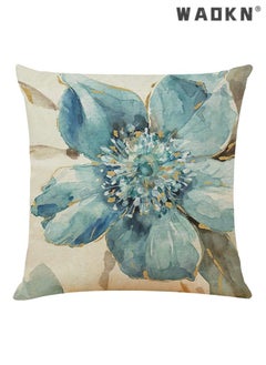 WAOKN Throw Pillow Covers Set of 4 Navy Blue Cushion Covers 45cm x 45cm with Floral and Birds Linen Square Decorative Throw Pillow Cases for Living Room Sofa Couch Bed Pillowcases 18 x 18 inch  - Image 4