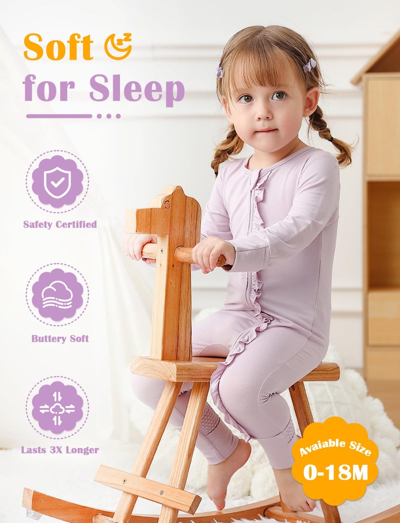 JunNeng Baby Girl Viscose from Bamboo Sleeper with Mitten Cuffs, 2 Way Zipper Romper, Sleep N' Play Pajamas Purple+Pink 6-12 Months - Image 2
