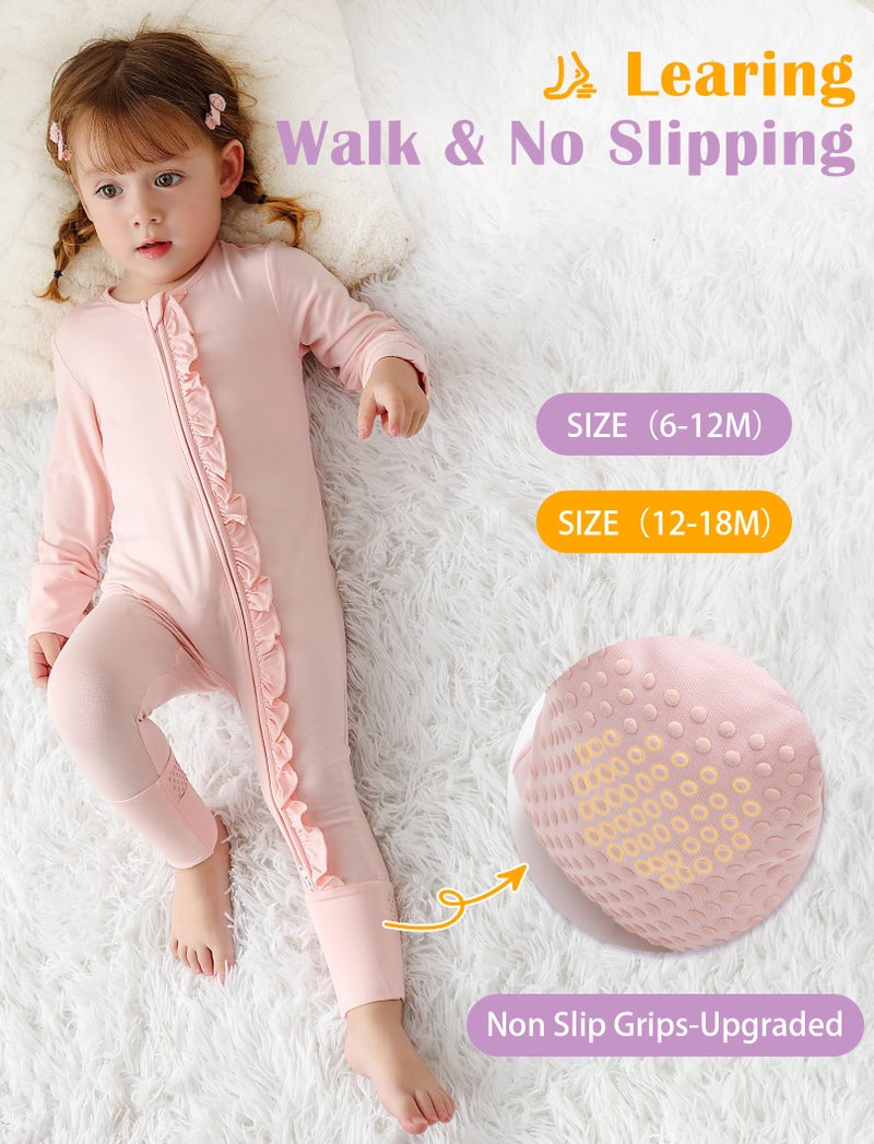 JunNeng Baby Girl Viscose from Bamboo Sleeper with Mitten Cuffs, 2 Way Zipper Romper, Sleep N' Play Pajamas Purple+Pink 6-12 Months - Image 5