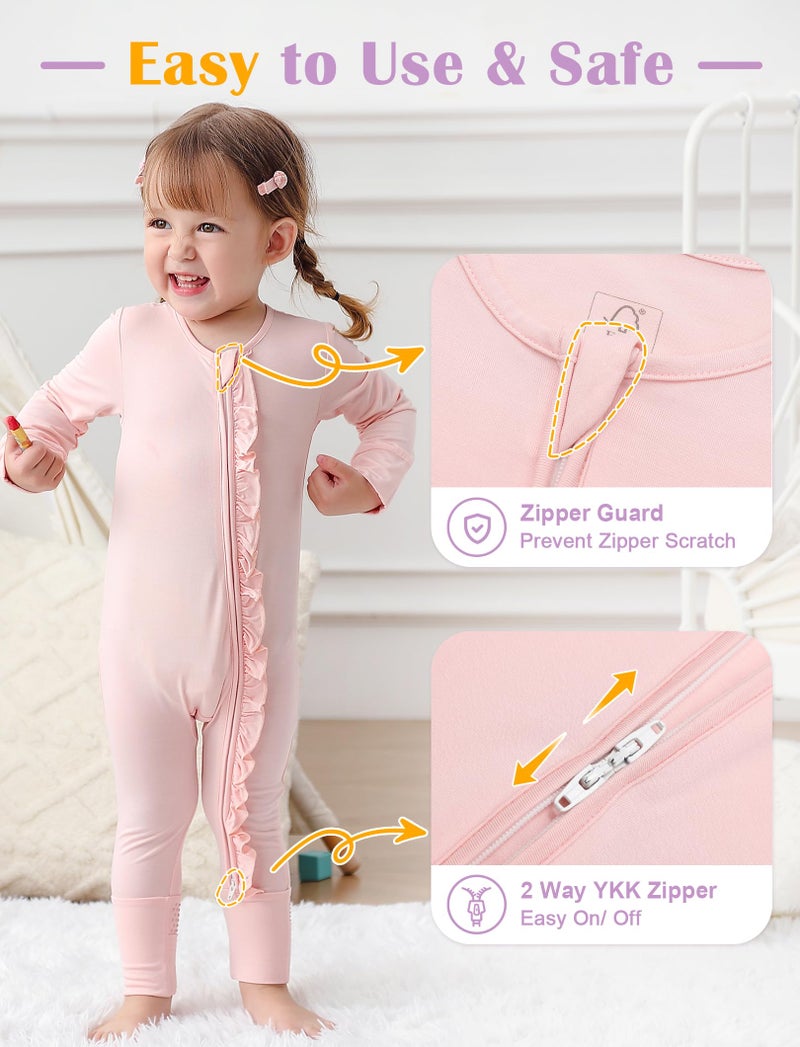 JunNeng Baby Girl Viscose from Bamboo Sleeper with Mitten Cuffs, 2 Way Zipper Romper, Sleep N' Play Pajamas Purple+Pink 6-12 Months - Image 3