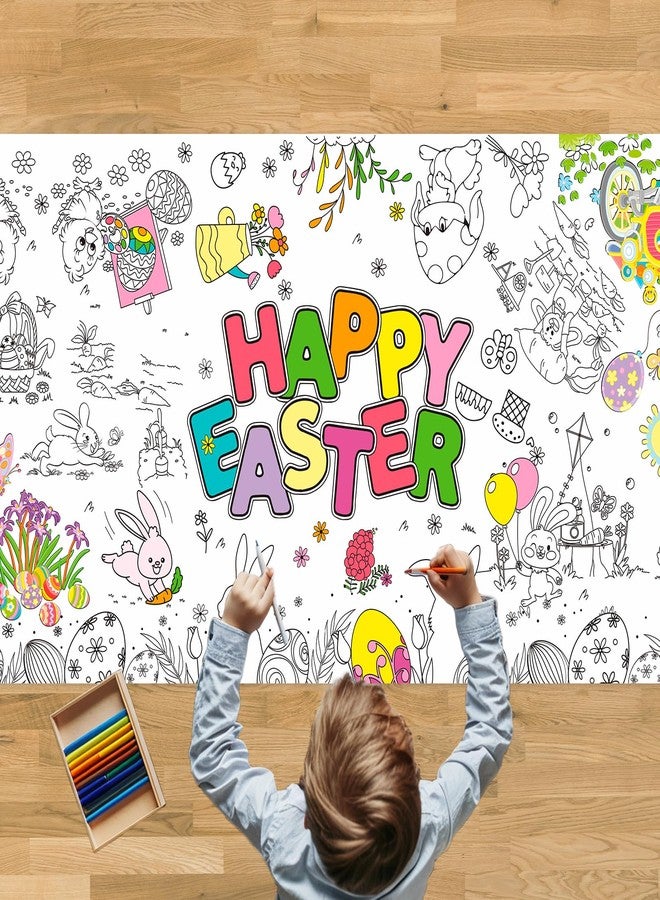 Tbsone Easter Coloring Tablecloth Poster, 72x30 Inch Spring and Easter Paper Crafts for Kids, Games Activities Party Decorations - Image 1