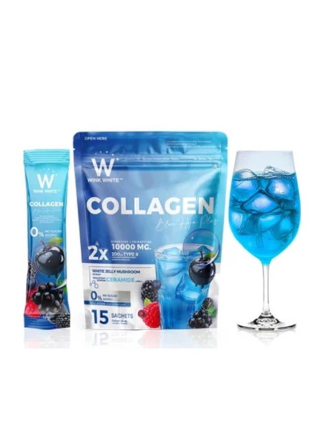 وينك وايت مشروب وينك وايت المكمل الغذائي بالكولاجين - ١٥ كيسًا يحتوي على ١٠٠٠٠ ملغ من الكولاجين من النوع الثاني + حمض الهيالورونيك - لتفتيح البشرة وتعزيز شدها