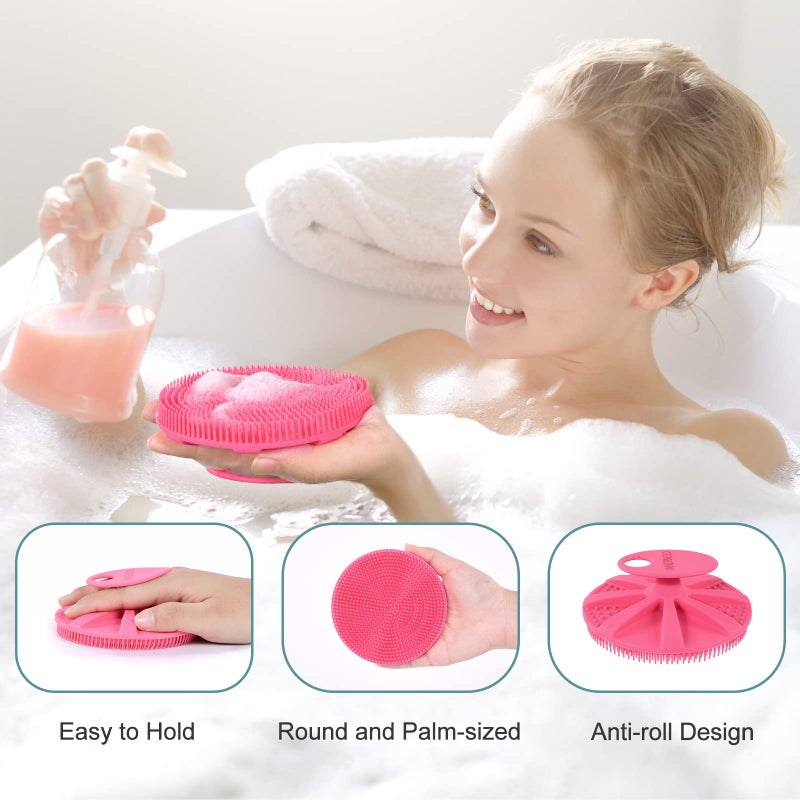 INNERNEED Food-Grade Soft Silicone Body Scrubber Shower Brush Handheld Cleansing Skin Brush, Gentle Exfoliating and Lather Well (Pink) - Image 2