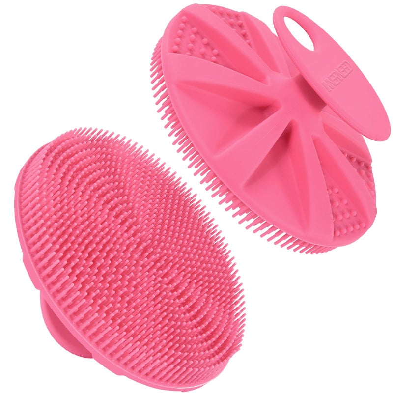 INNERNEED Food-Grade Soft Silicone Body Scrubber Shower Brush Handheld Cleansing Skin Brush, Gentle Exfoliating and Lather Well (Pink) - Image 1