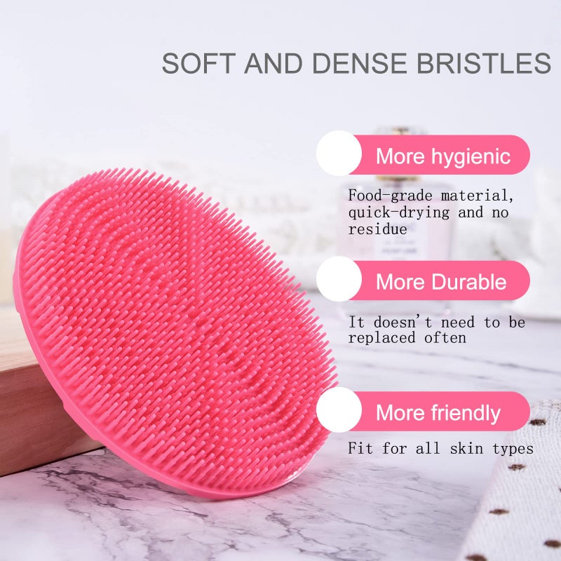INNERNEED Food-Grade Soft Silicone Body Scrubber Shower Brush Handheld Cleansing Skin Brush, Gentle Exfoliating and Lather Well (Pink) - Image 4