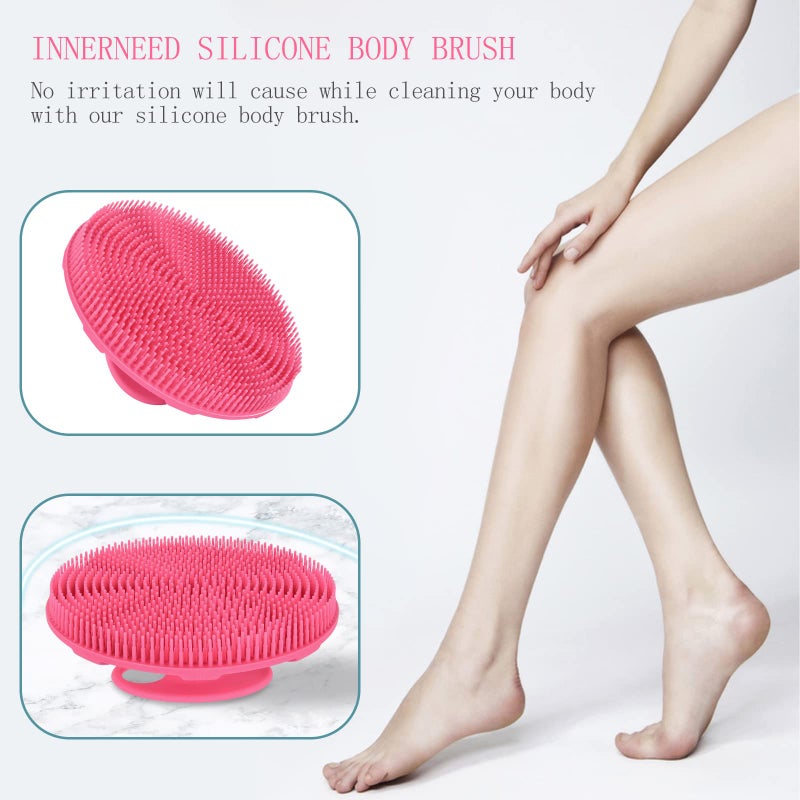 INNERNEED Food-Grade Soft Silicone Body Scrubber Shower Brush Handheld Cleansing Skin Brush, Gentle Exfoliating and Lather Well (Pink) - Image 5