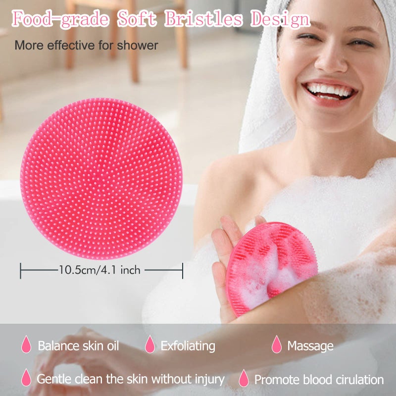 INNERNEED Food-Grade Soft Silicone Body Scrubber Shower Brush Handheld Cleansing Skin Brush, Gentle Exfoliating and Lather Well (Pink) - Image 3