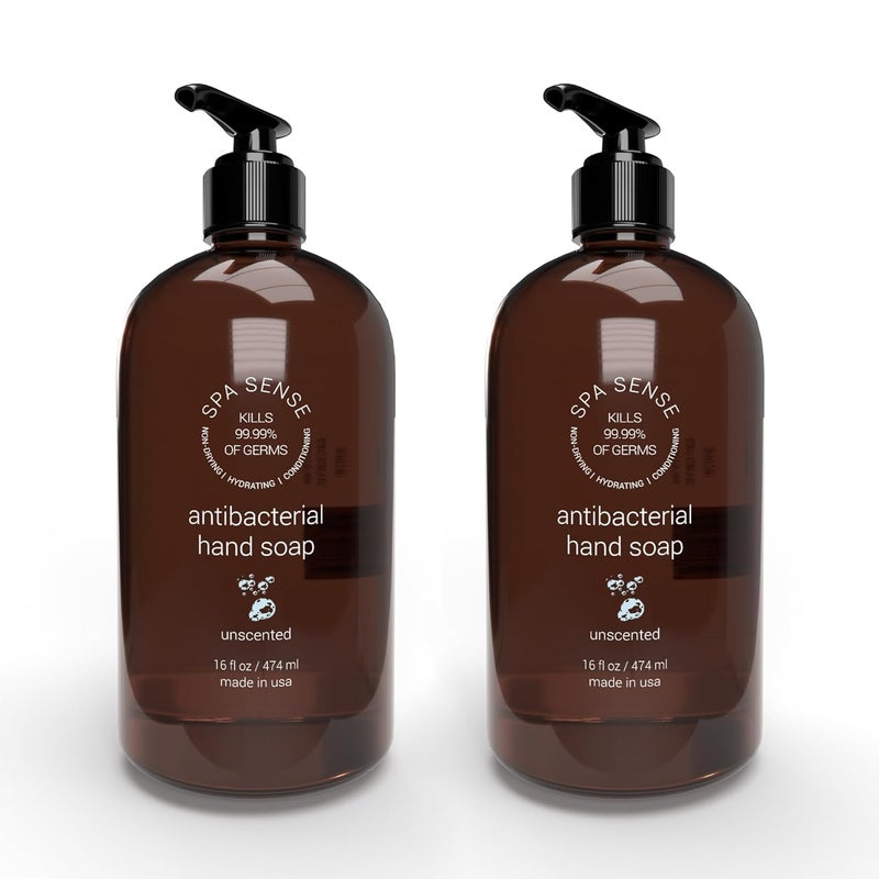 spa sense Antibacterial Hand Soap with Aloe Vera  Kills 9999 of Germs  NonDrying Hydrating Conditioning  Rich Creamy and Nourishing Hand Wash 16 Ounce Unscented 2 Pack