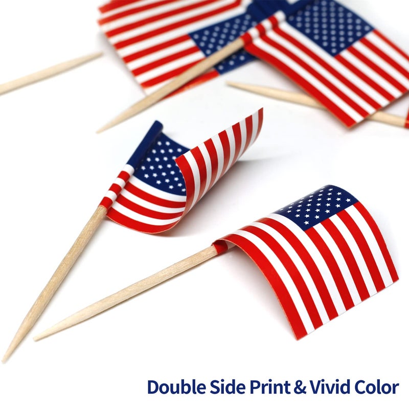 Anley US Flag Toothpick Flag - Vivid Double Sides Print, Smooth Solid Pick - Party Decoration Cocktail Fruit Stick Toothpicks Cupcakes Toppers (100 pcs) - Image 3