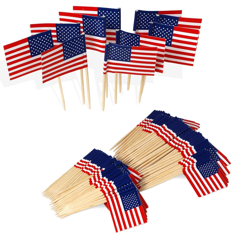 Anley US Flag Toothpick Flag - Vivid Double Sides Print, Smooth Solid Pick - Party Decoration Cocktail Fruit Stick Toothpicks Cupcakes Toppers (100 pcs) - Image 1