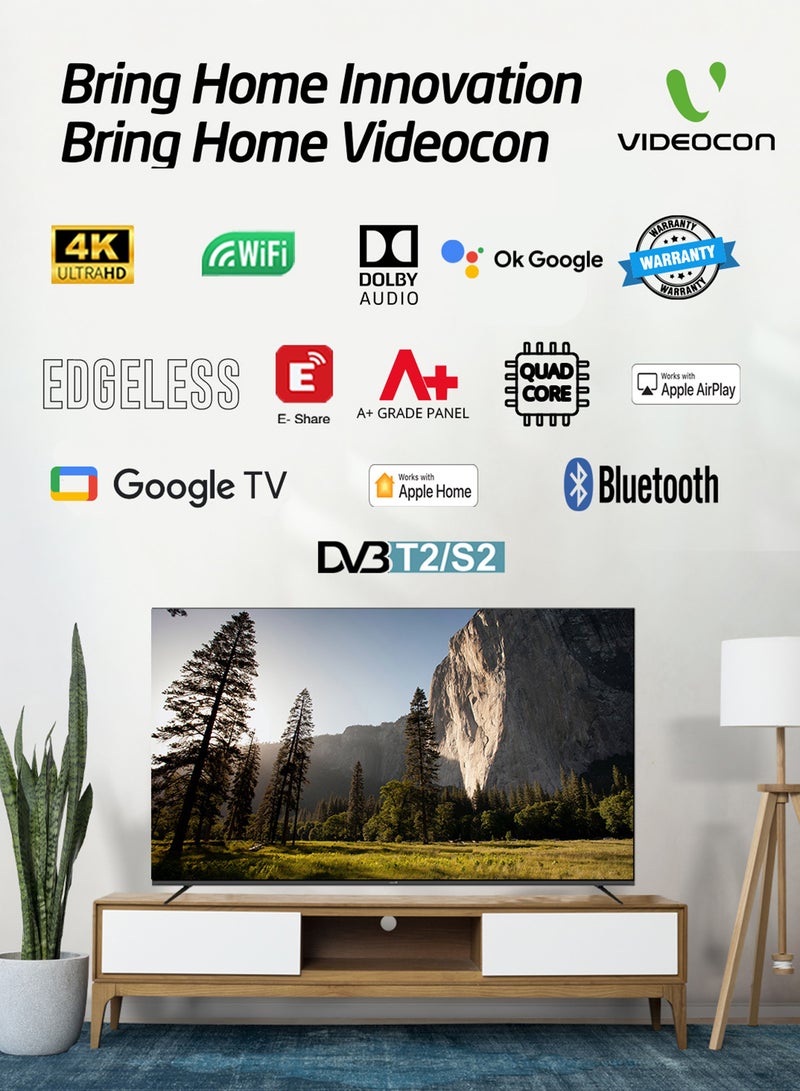Videocon 50 Inch 4K UHD Google Smart TV | Edgeless Design, Dolby Audio, Voice Remote, Bluetooth, Chromecast Built-in | A+ Grade Panel | Model: E50ELGT1100 (2025 Model) E50ELGT1100 Black - Image 2