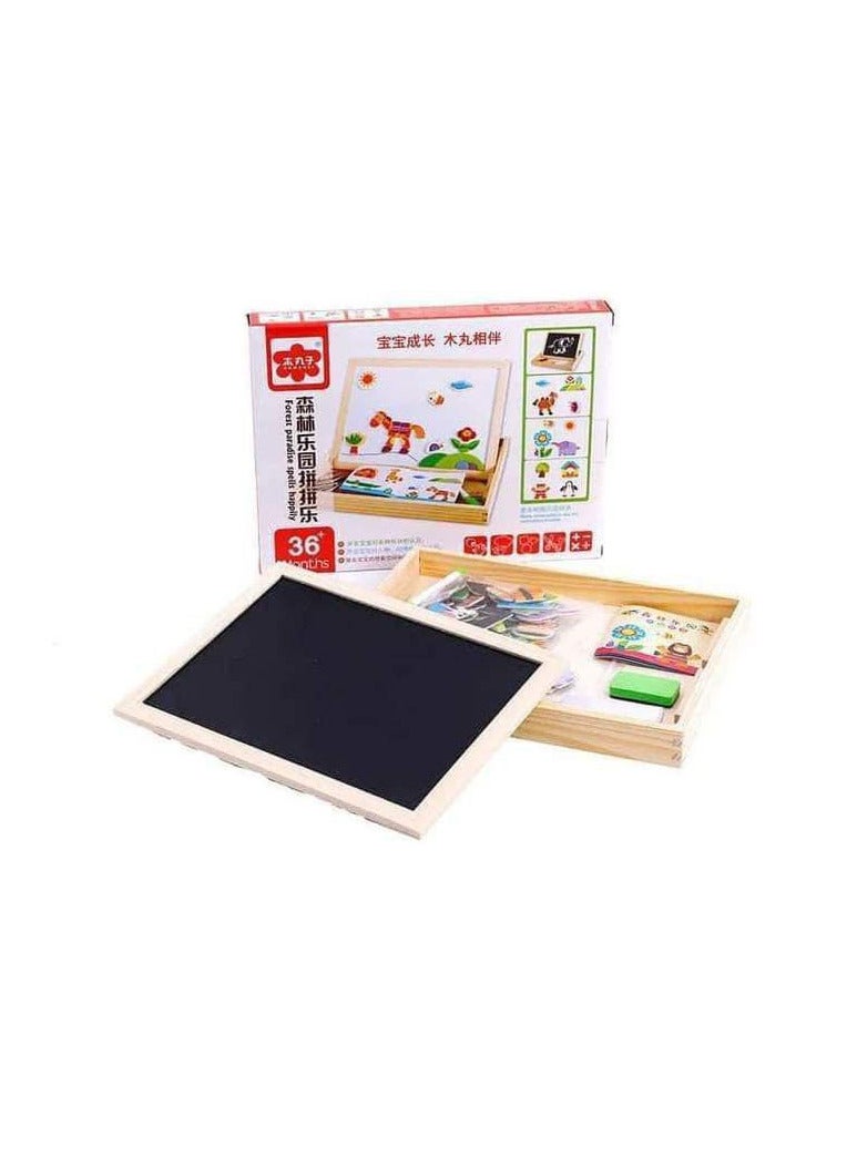 Magnetic Wooden Animal Puzzle Game, Drawing Box, Educational Toy for Kids, cm. - Image 1