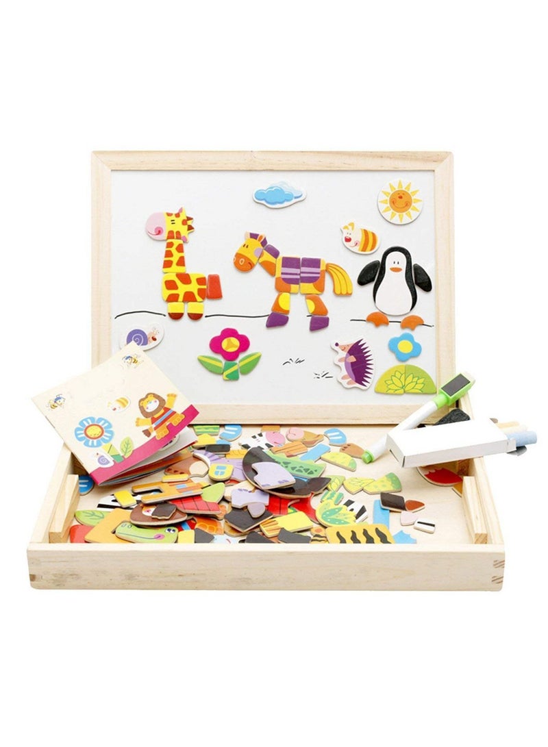 Magnetic Wooden Animal Puzzle Game, Drawing Box, Educational Toy for Kids, cm. - Image 2