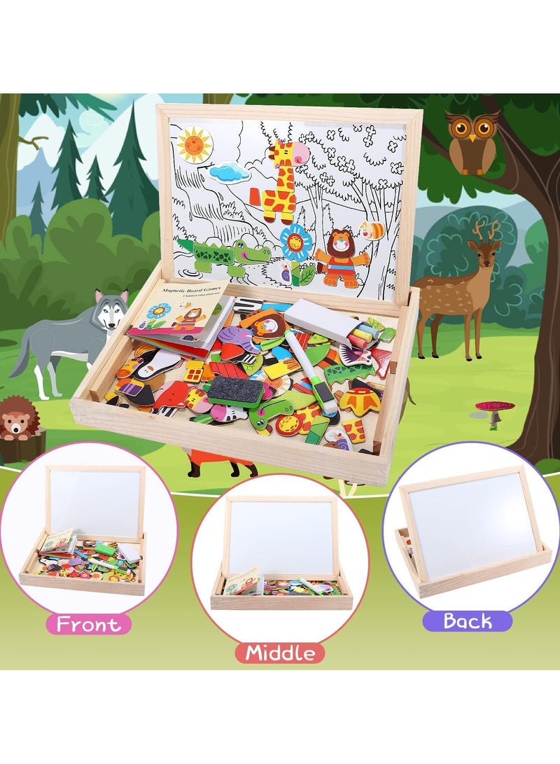 Magnetic Wooden Animal Puzzle Game, Drawing Box, Educational Toy for Kids, cm. - Image 5