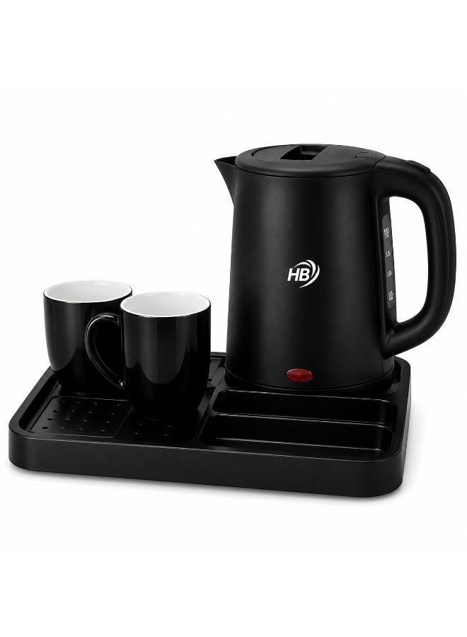 HB Electric Kettle Set 2.0L 2200W Hotel Kettle with Serving Tray and 2 Ceramic Cups Auto Shut-Off Boil Dry Protection - Image 1
