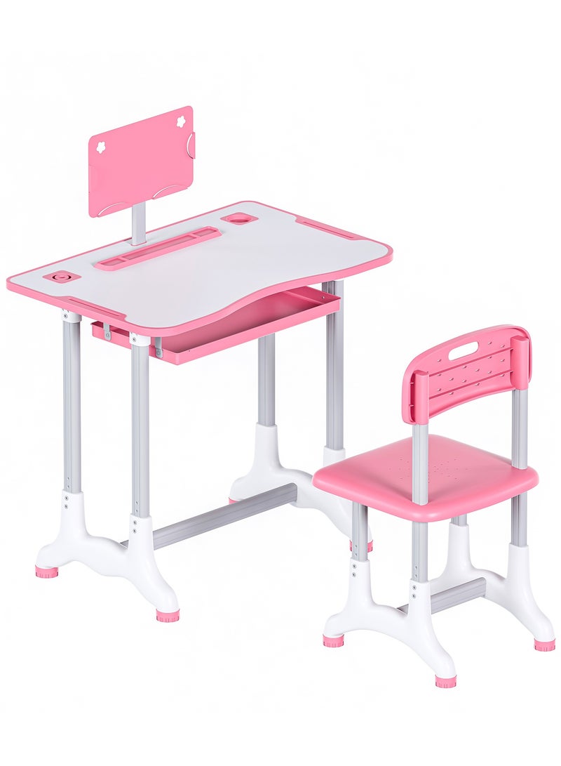 Funz Educational Kids Study Table and Chair Pink Kids With Table Lamp Cartoon gift - Image 2