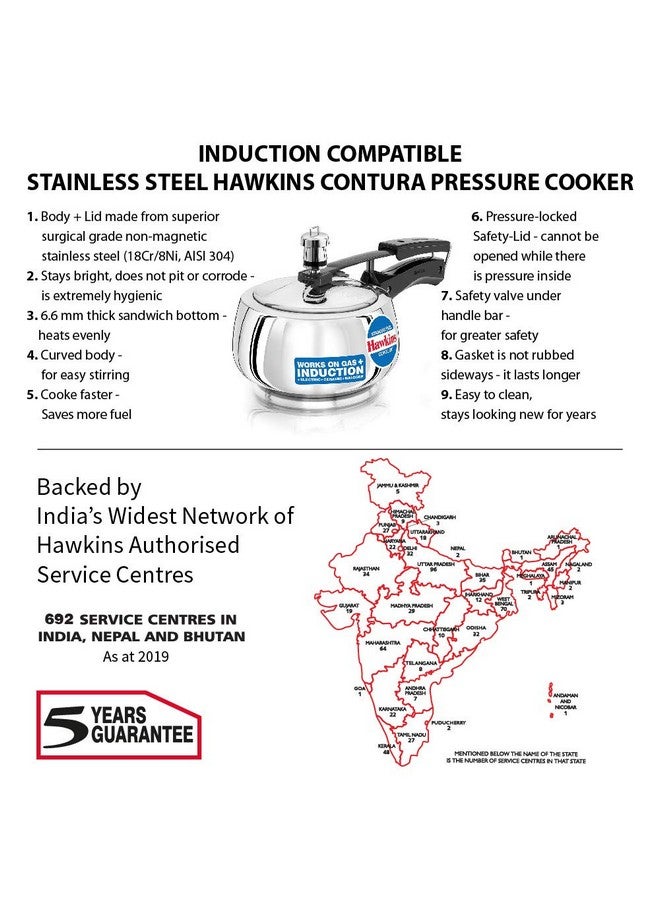 Hawkins Stainless Steel Contura Induction Compatible Inner Lid Pressure Cooker, 1.5 Litre, Silver (Ssc15) - Image 3