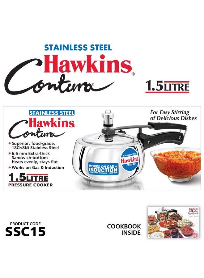 Hawkins Stainless Steel Contura Induction Compatible Inner Lid Pressure Cooker, 1.5 Litre, Silver (Ssc15) - Image 2