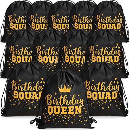 Oudain 12 Pcs Birthday Squad Drawstring Bags Birthday Queen Drawstring Backpack Bag Set Bachelorette Party Bags Party Favor Bags for Women Adults Gift Idea, 13.4" x 16.9" - Image 1